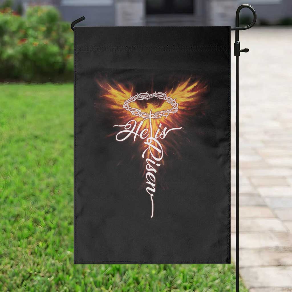 He Is Risen Garden Flag Jesus Resurrection Easter Christian Cross Phoenix Rising - Wonder Print Shop