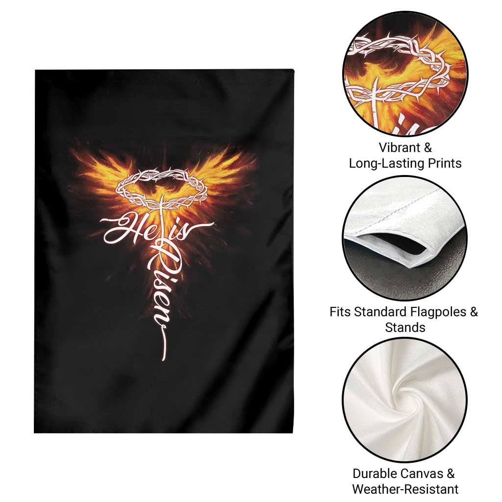 He Is Risen Garden Flag Jesus Resurrection Easter Christian Cross Phoenix Rising - Wonder Print Shop