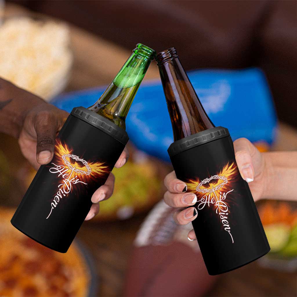 He Is Risen 4 in 1 Can Cooler Tumbler Jesus Resurrection Easter Christian Cross Phoenix Rising - Wonder Print Shop