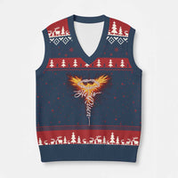 He Is Risen V-Neck Knit Sweater Vest Jesus Resurrection Easter Christian Cross Phoenix Rising - Wonder Print Shop