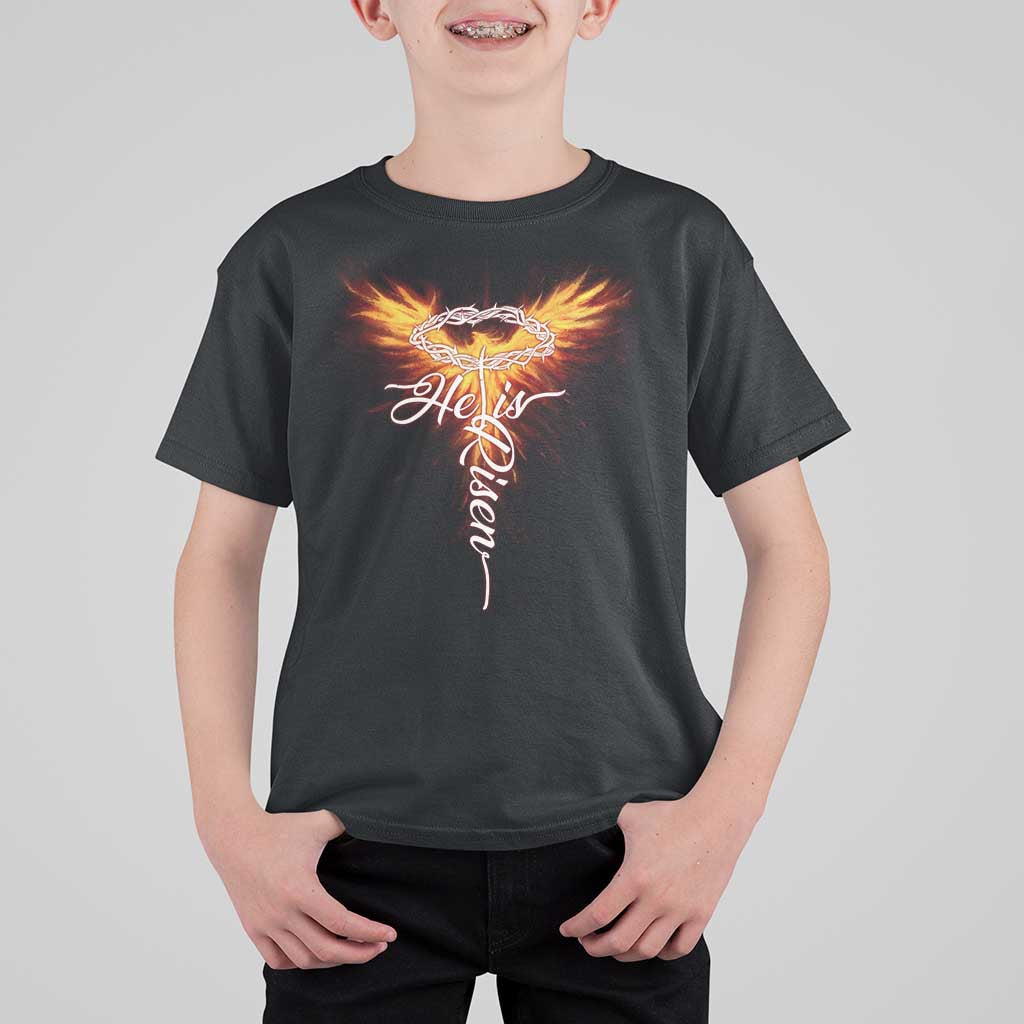 He Is Risen T Shirt For Kid Jesus Resurrection Easter Christian Cross Phoenix Rising - Wonder Print Shop