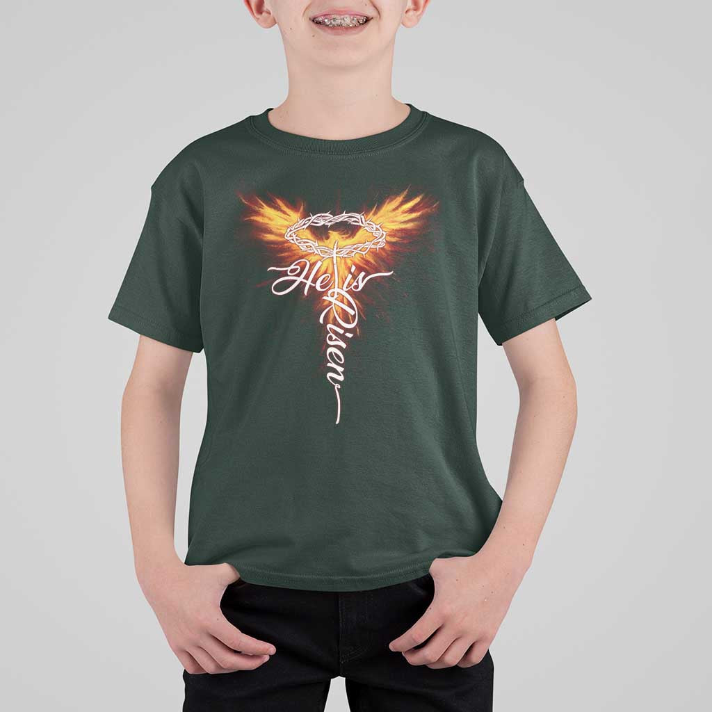 He Is Risen T Shirt For Kid Jesus Resurrection Easter Christian Cross Phoenix Rising - Wonder Print Shop