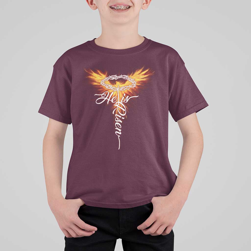 He Is Risen T Shirt For Kid Jesus Resurrection Easter Christian Cross Phoenix Rising - Wonder Print Shop