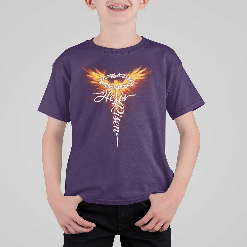 He Is Risen T Shirt For Kid Jesus Resurrection Easter Christian Cross Phoenix Rising - Wonder Print Shop