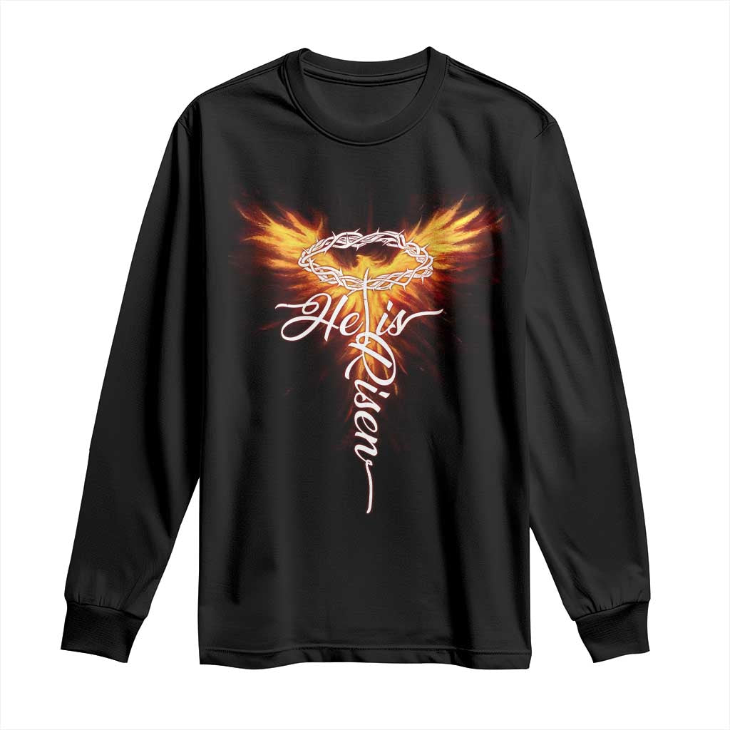 He Is Risen Long Sleeve Shirt Jesus Resurrection Easter Christian Cross Phoenix Rising - Wonder Print Shop