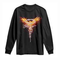 He Is Risen Long Sleeve Shirt Jesus Resurrection Easter Christian Cross Phoenix Rising - Wonder Print Shop