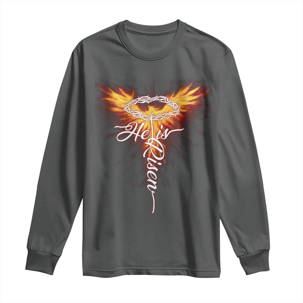He Is Risen Long Sleeve Shirt Jesus Resurrection Easter Christian Cross Phoenix Rising - Wonder Print Shop