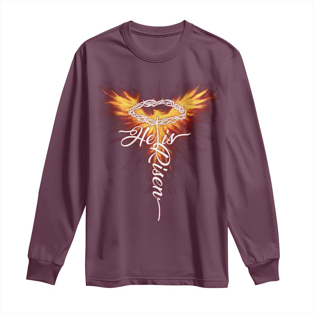 He Is Risen Long Sleeve Shirt Jesus Resurrection Easter Christian Cross Phoenix Rising - Wonder Print Shop