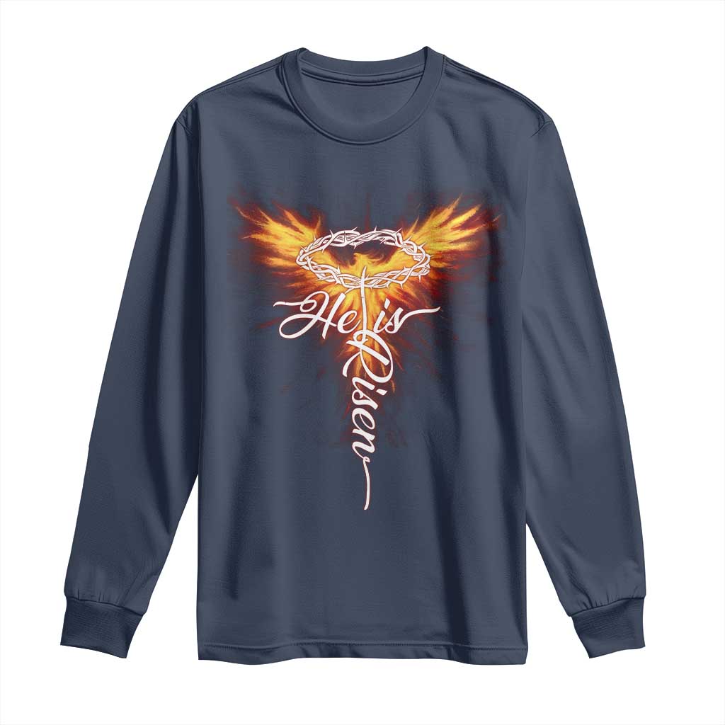 He Is Risen Long Sleeve Shirt Jesus Resurrection Easter Christian Cross Phoenix Rising - Wonder Print Shop