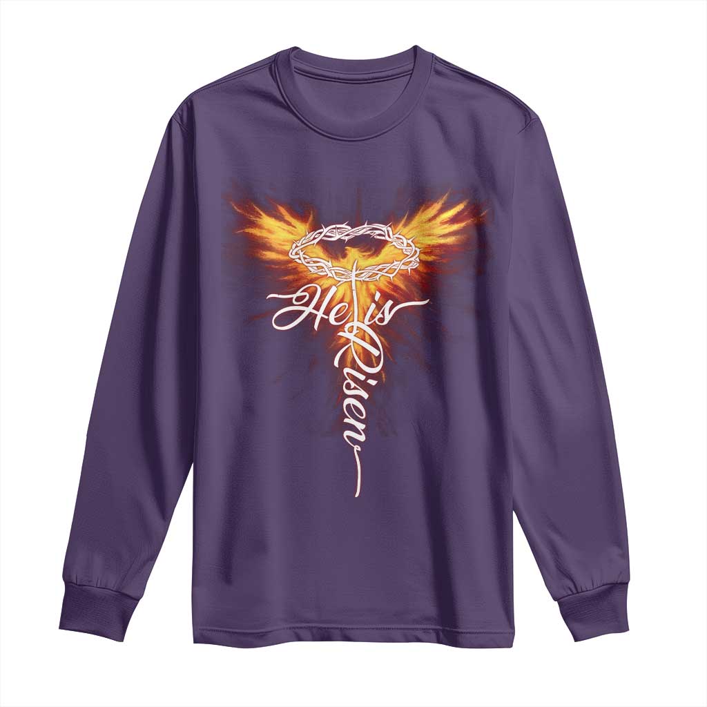 He Is Risen Long Sleeve Shirt Jesus Resurrection Easter Christian Cross Phoenix Rising - Wonder Print Shop