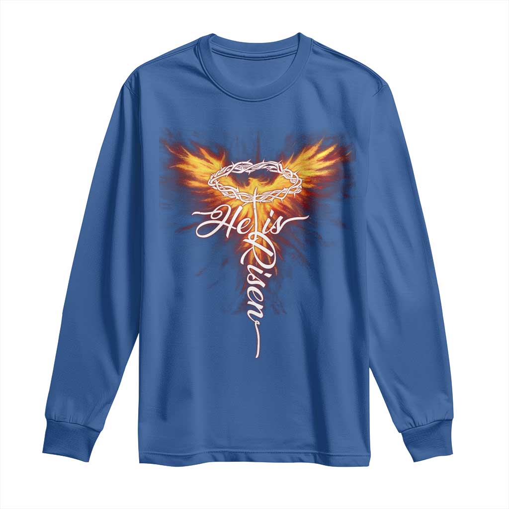 He Is Risen Long Sleeve Shirt Jesus Resurrection Easter Christian Cross Phoenix Rising - Wonder Print Shop