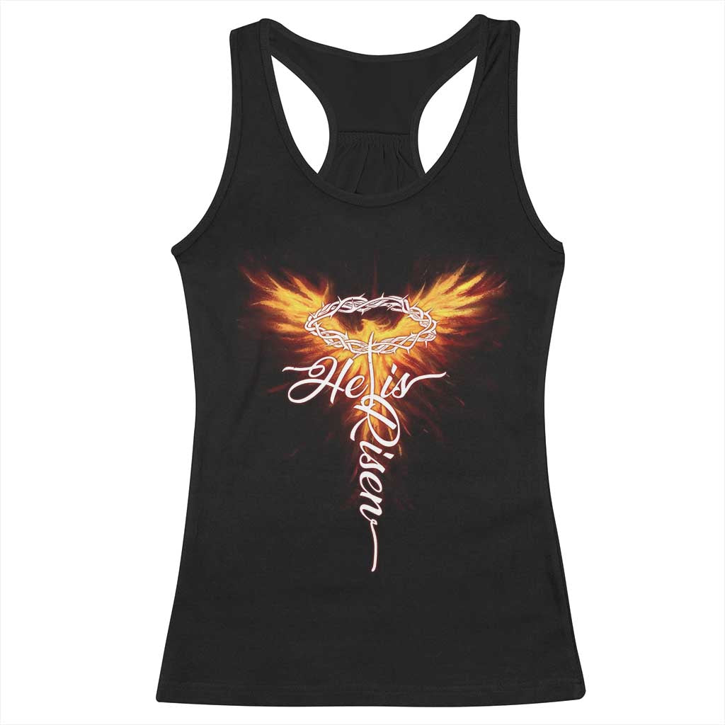 He Is Risen Racerback Tank Top Jesus Resurrection Easter Christian Cross Phoenix Rising - Wonder Print Shop