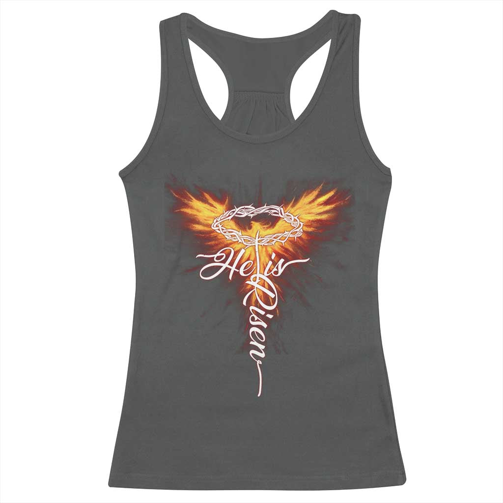 He Is Risen Racerback Tank Top Jesus Resurrection Easter Christian Cross Phoenix Rising - Wonder Print Shop