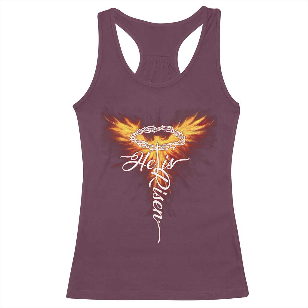 He Is Risen Racerback Tank Top Jesus Resurrection Easter Christian Cross Phoenix Rising - Wonder Print Shop