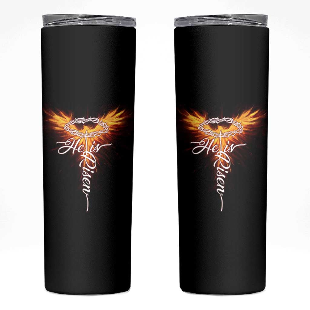 He Is Risen Skinny Tumbler Jesus Resurrection Easter Christian Cross Phoenix Rising - Wonder Print Shop