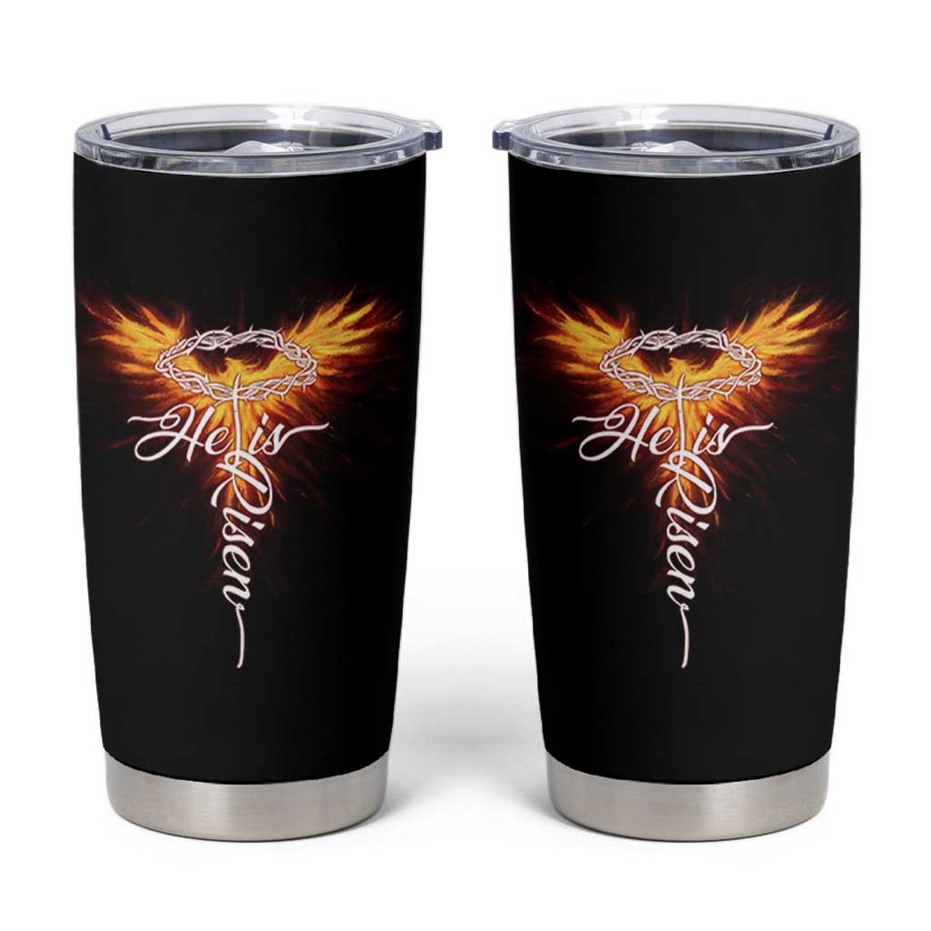 He Is Risen Tumbler Cup Jesus Resurrection Easter Christian Cross Phoenix Rising - Wonder Print Shop