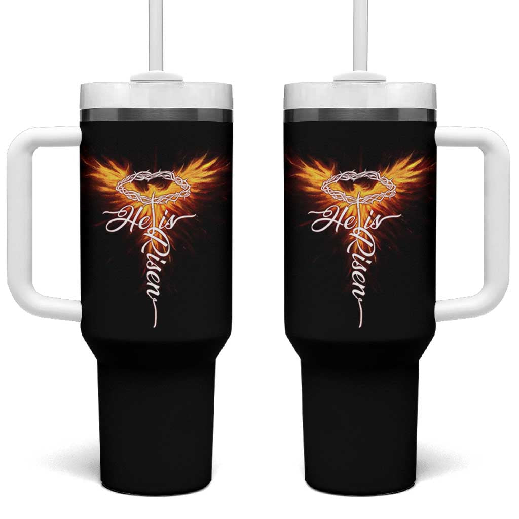 He Is Risen Tumbler With Handle Jesus Resurrection Easter Christian Cross Phoenix Rising - Wonder Print Shop
