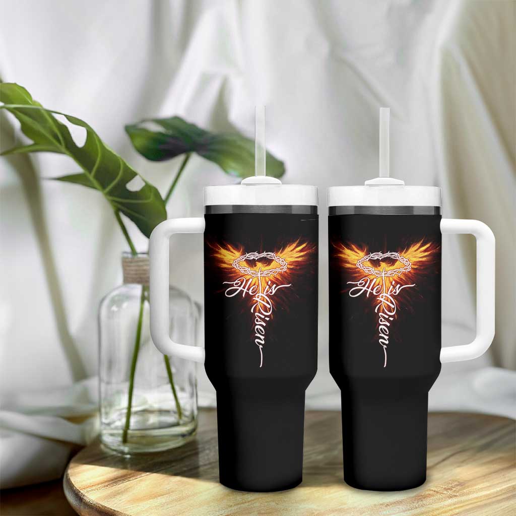 He Is Risen Tumbler With Handle Jesus Resurrection Easter Christian Cross Phoenix Rising - Wonder Print Shop