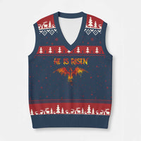 He Is Risen V-Neck Knit Sweater Vest Phoenix Christian Jesus Resurrection Cross - Wonder Print Shop