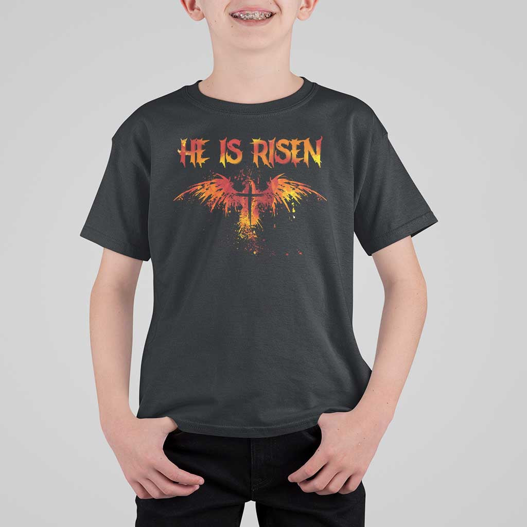 He Is Risen T Shirt For Kid Phoenix Christian Jesus Resurrection Cross - Wonder Print Shop