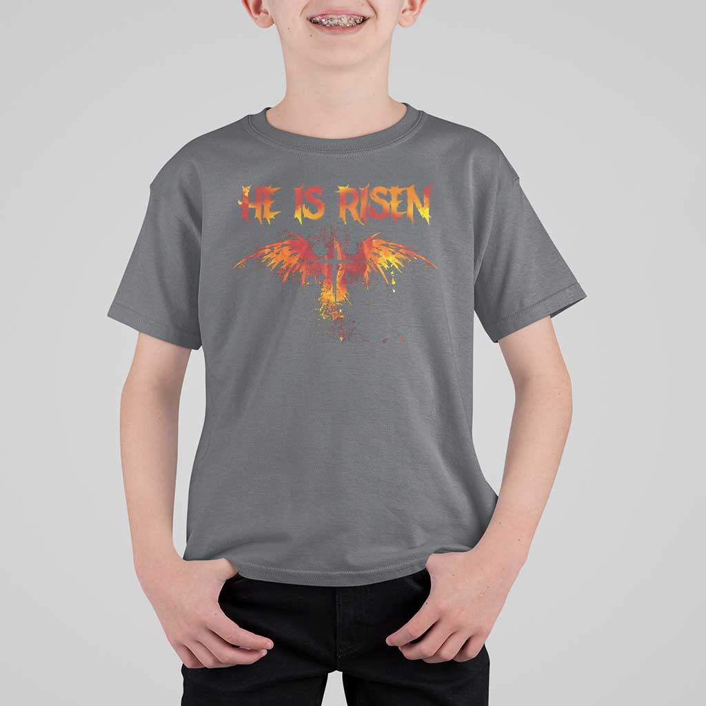 He Is Risen T Shirt For Kid Phoenix Christian Jesus Resurrection Cross - Wonder Print Shop
