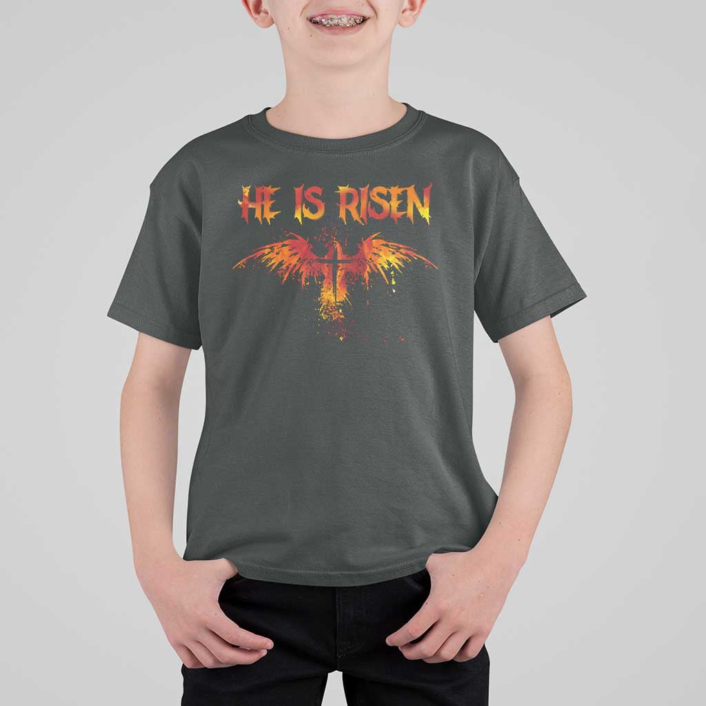 He Is Risen T Shirt For Kid Phoenix Christian Jesus Resurrection Cross - Wonder Print Shop