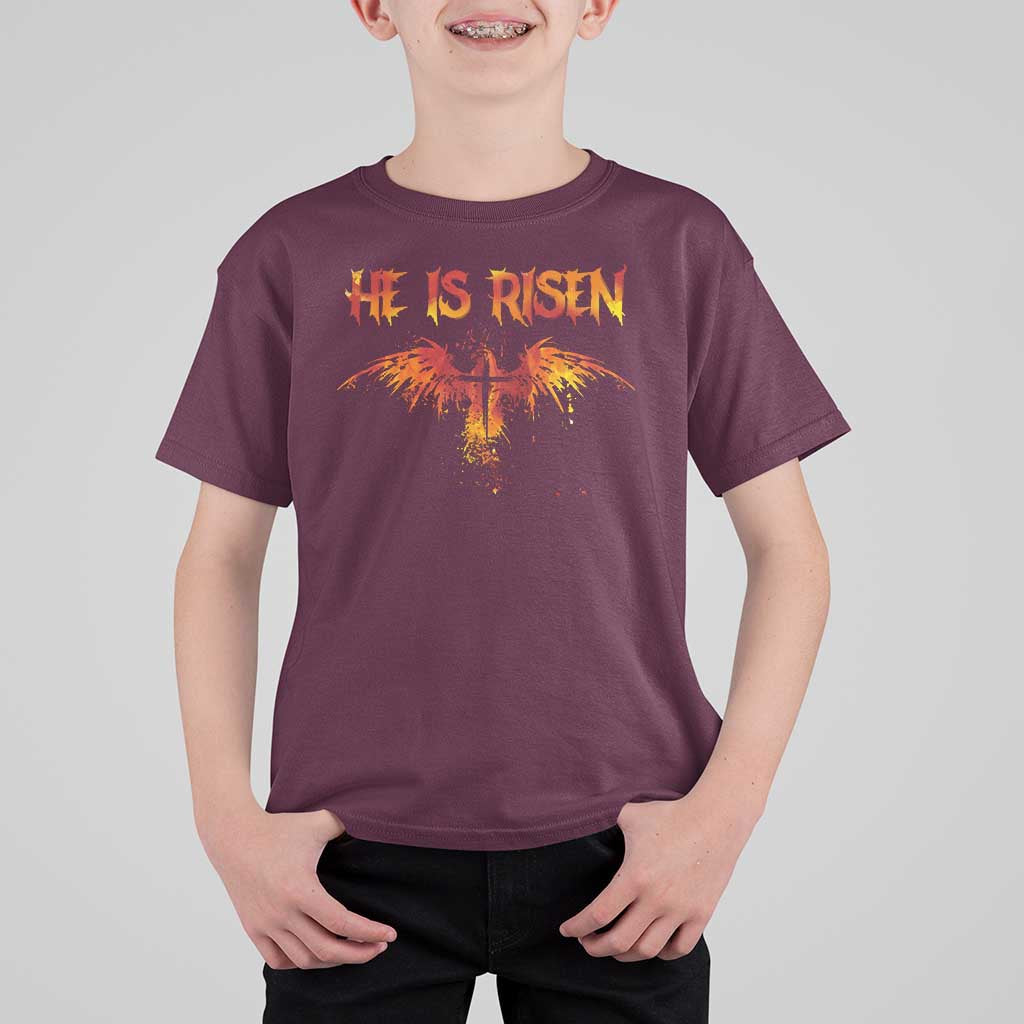 He Is Risen T Shirt For Kid Phoenix Christian Jesus Resurrection Cross - Wonder Print Shop
