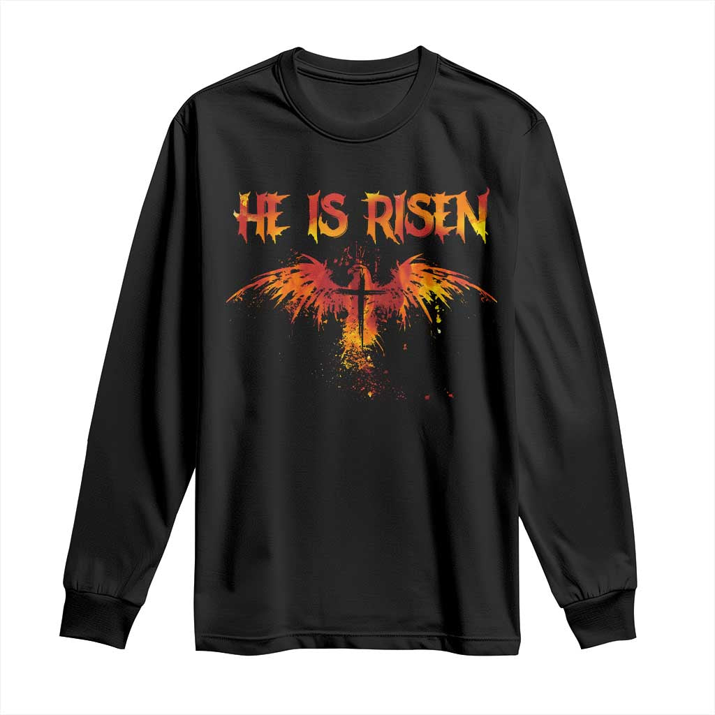 He Is Risen Long Sleeve Shirt Phoenix Christian Jesus Resurrection Cross - Wonder Print Shop