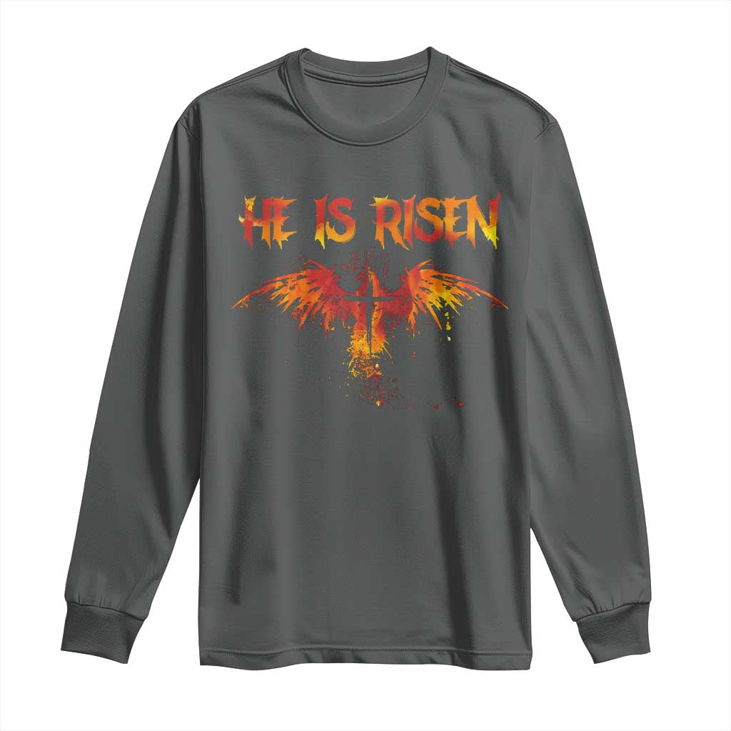 He Is Risen Long Sleeve Shirt Phoenix Christian Jesus Resurrection Cross - Wonder Print Shop