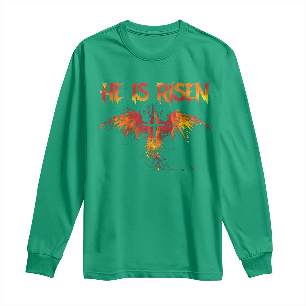 He Is Risen Long Sleeve Shirt Phoenix Christian Jesus Resurrection Cross - Wonder Print Shop