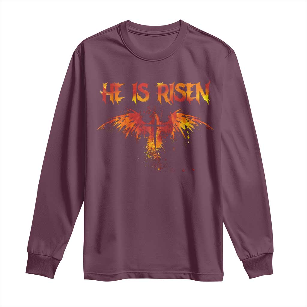 He Is Risen Long Sleeve Shirt Phoenix Christian Jesus Resurrection Cross - Wonder Print Shop