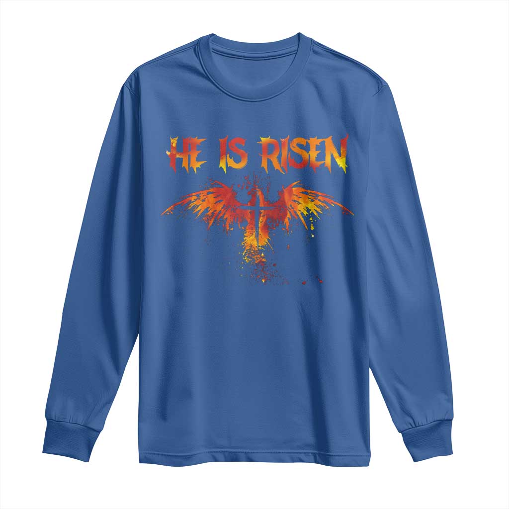He Is Risen Long Sleeve Shirt Phoenix Christian Jesus Resurrection Cross - Wonder Print Shop