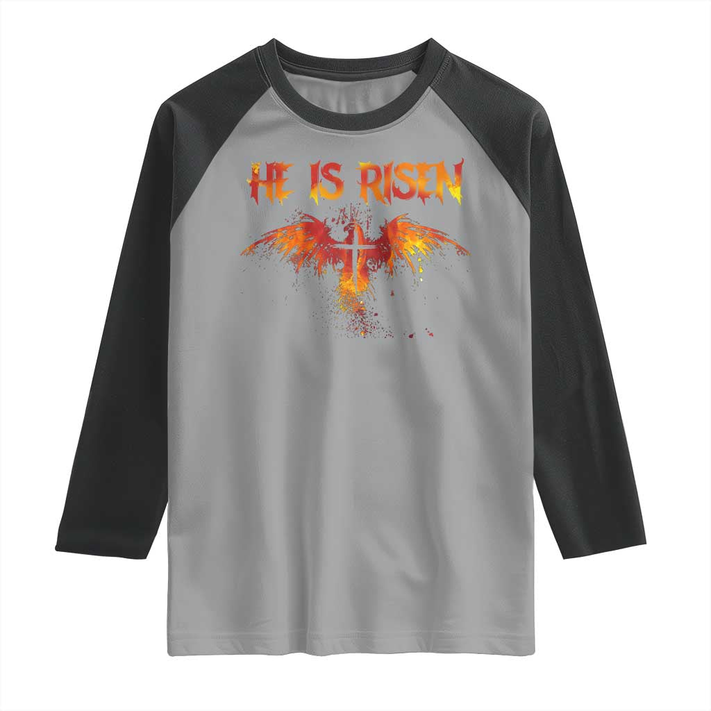 He Is Risen Raglan Shirt Phoenix Christian Jesus Resurrection Cross - Wonder Print Shop