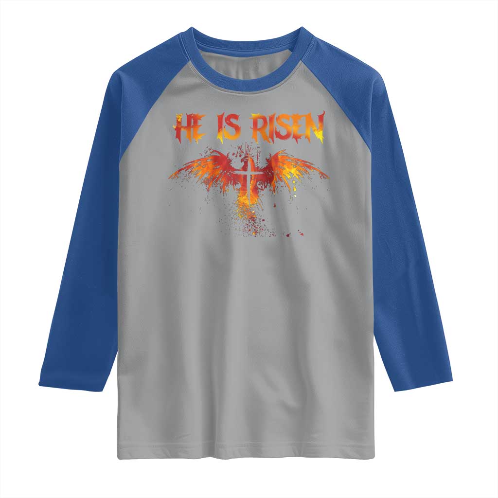 He Is Risen Raglan Shirt Phoenix Christian Jesus Resurrection Cross - Wonder Print Shop