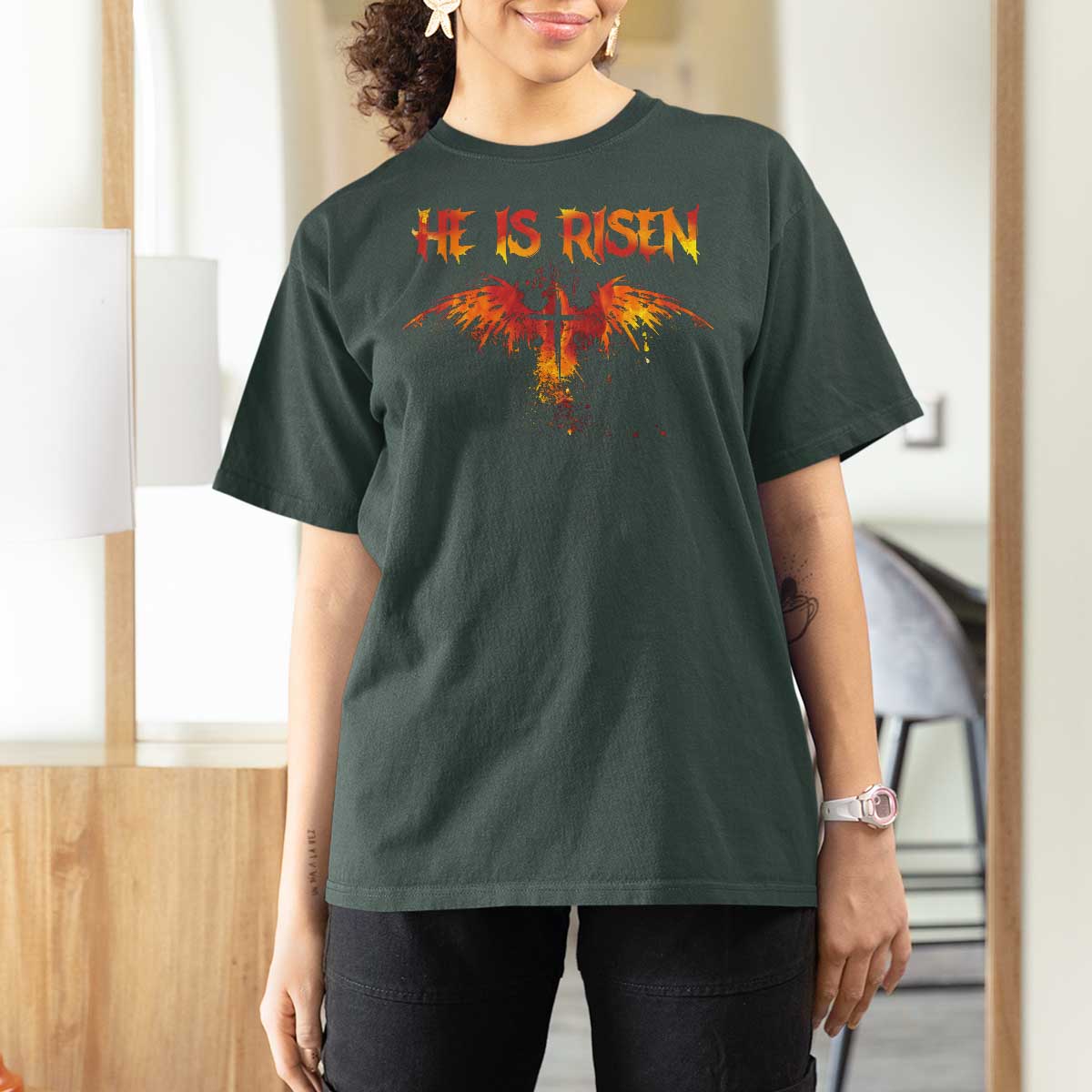 He Is Risen T Shirt For Women Phoenix Christian Jesus Resurrection Cross - Wonder Print Shop