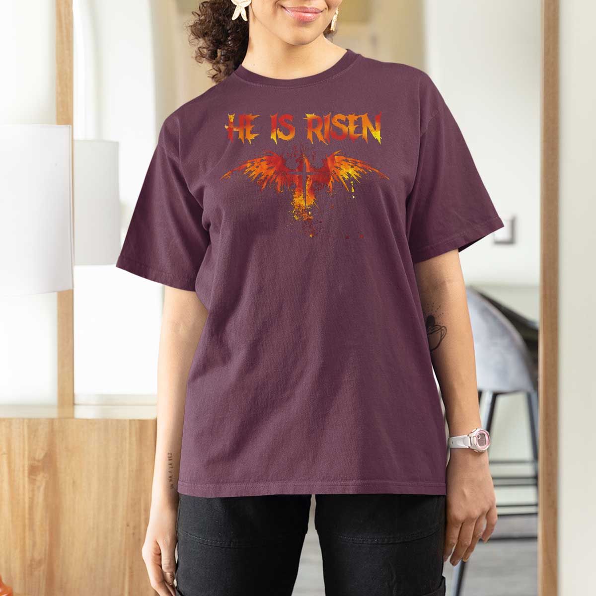 He Is Risen T Shirt For Women Phoenix Christian Jesus Resurrection Cross - Wonder Print Shop