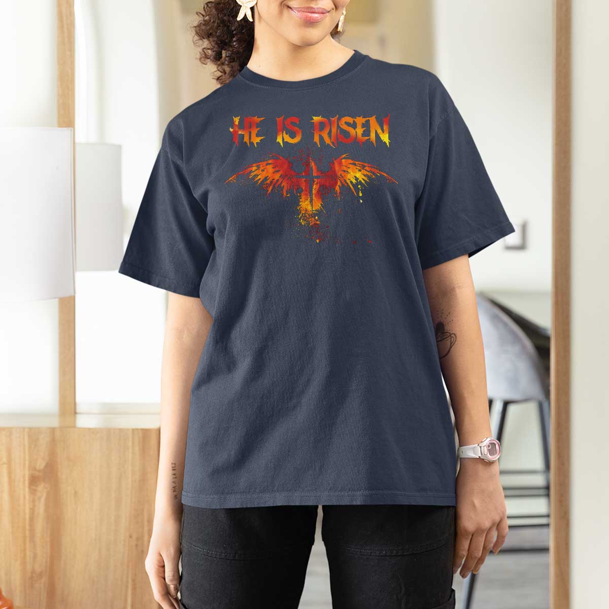 He Is Risen T Shirt For Women Phoenix Christian Jesus Resurrection Cross - Wonder Print Shop