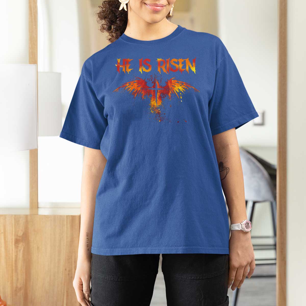 He Is Risen T Shirt For Women Phoenix Christian Jesus Resurrection Cross - Wonder Print Shop