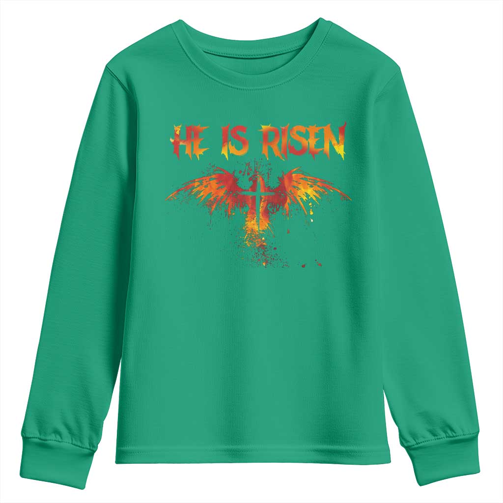 He Is Risen Youth Sweatshirt Phoenix Christian Jesus Resurrection Cross - Wonder Print Shop