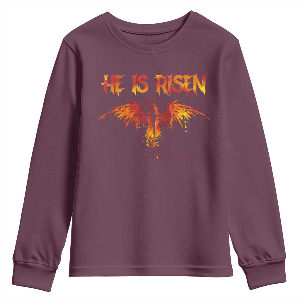 He Is Risen Youth Sweatshirt Phoenix Christian Jesus Resurrection Cross - Wonder Print Shop