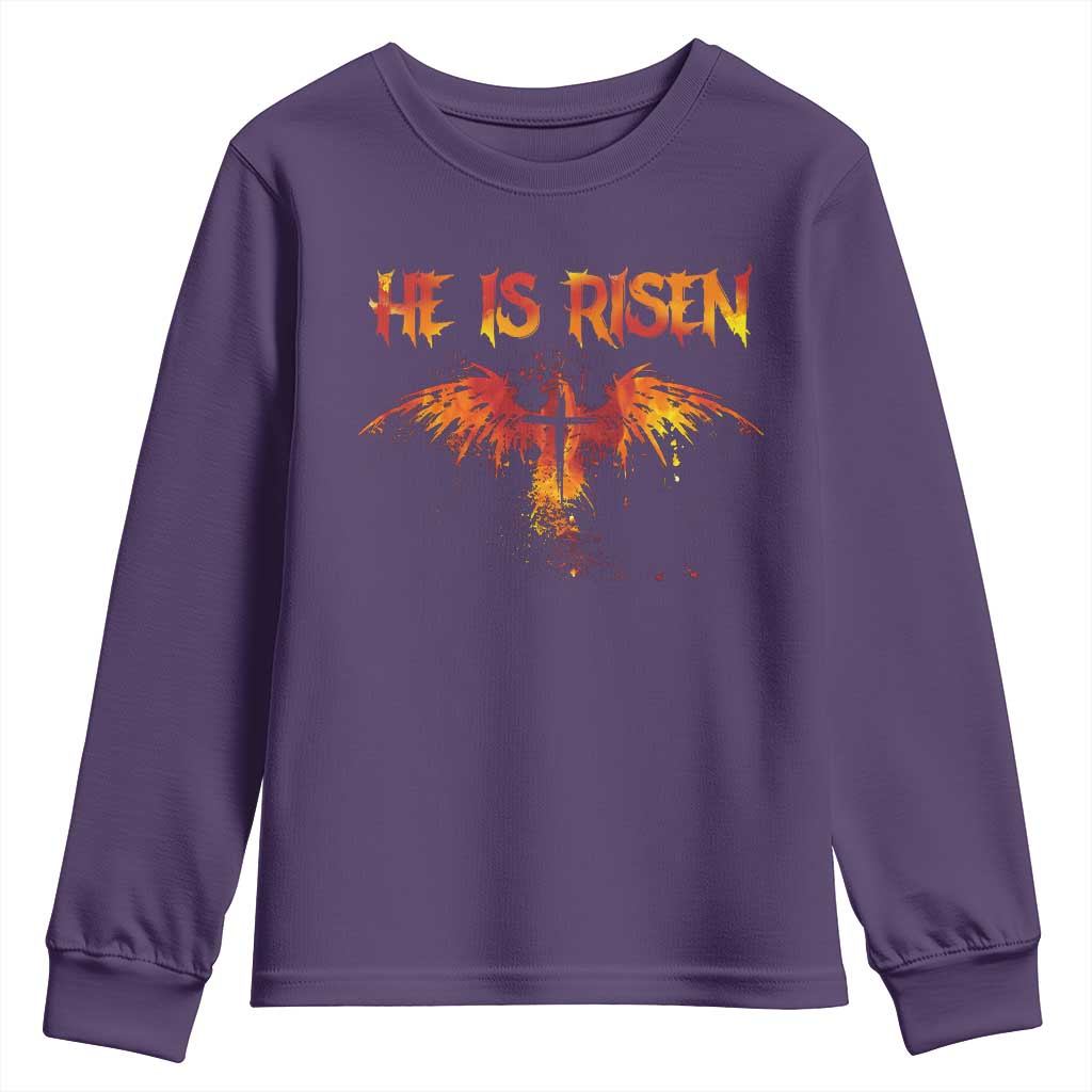 He Is Risen Youth Sweatshirt Phoenix Christian Jesus Resurrection Cross - Wonder Print Shop