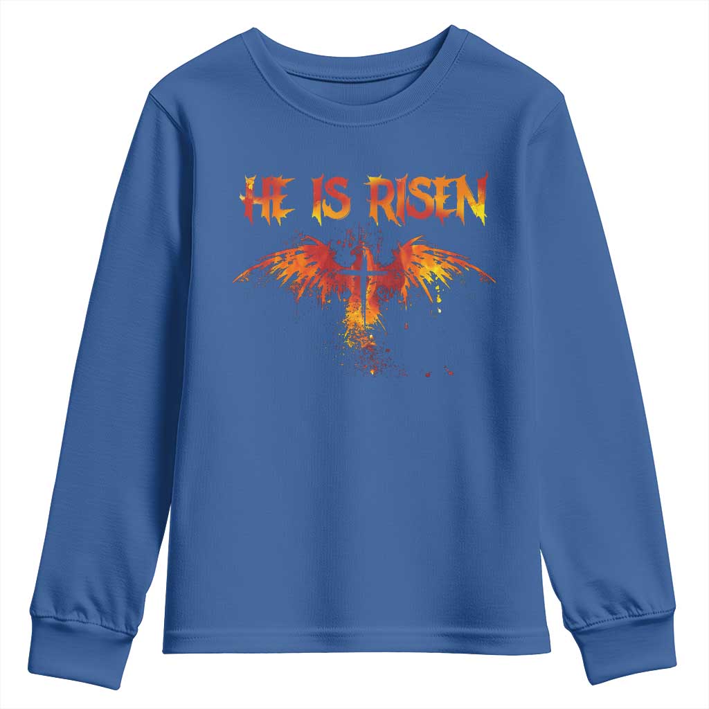 He Is Risen Youth Sweatshirt Phoenix Christian Jesus Resurrection Cross - Wonder Print Shop