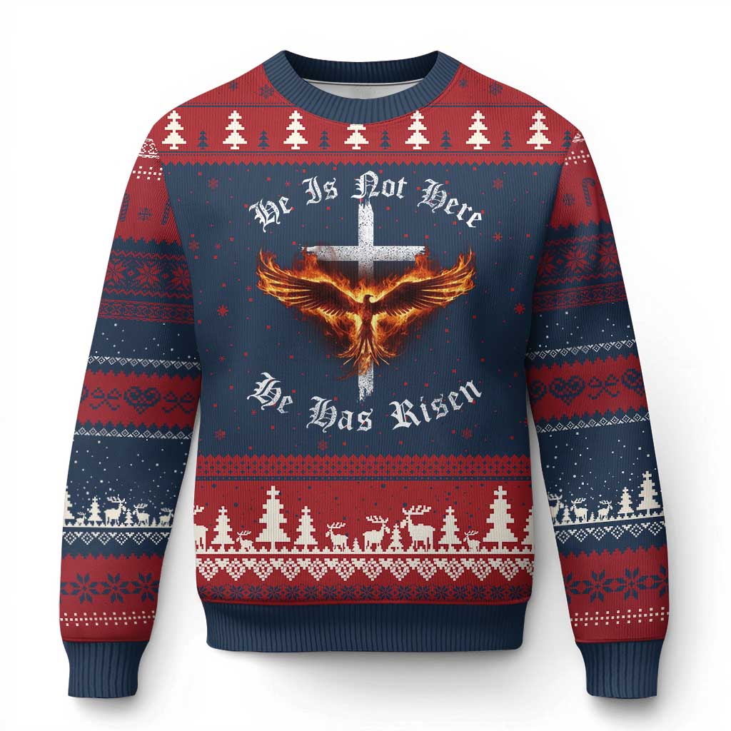 Easter Jesus Has Risen Ugly Christmas Sweater Christian Religious Phoenix Resurrection Cross - Wonder Print Shop