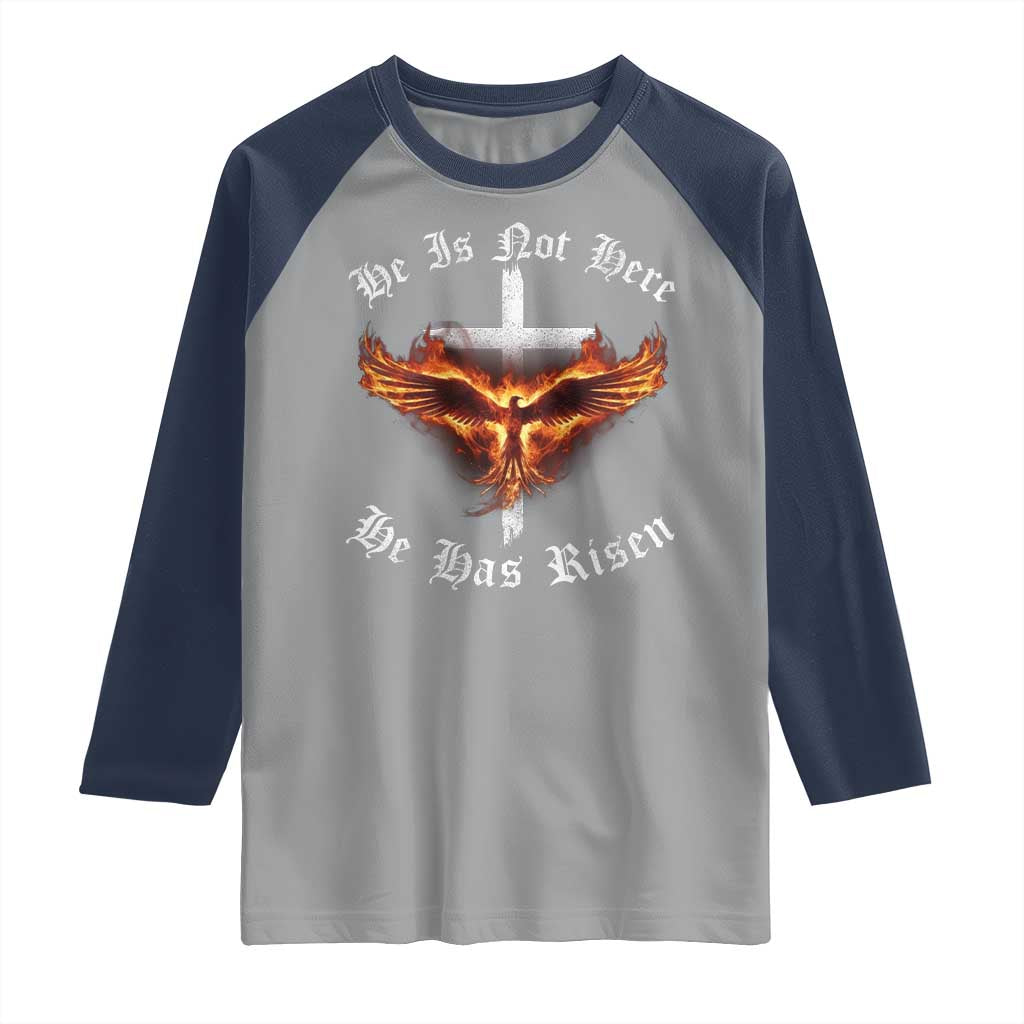 Easter Jesus Has Risen Raglan Shirt Christian Religious Phoenix Resurrection Cross - Wonder Print Shop