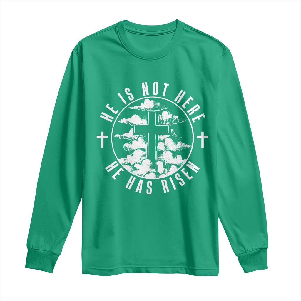 Easter Jesus Has Risen Long Sleeve Shirt Christian Bible Verse Graphic Cross 90s Style - Wonder Print Shop