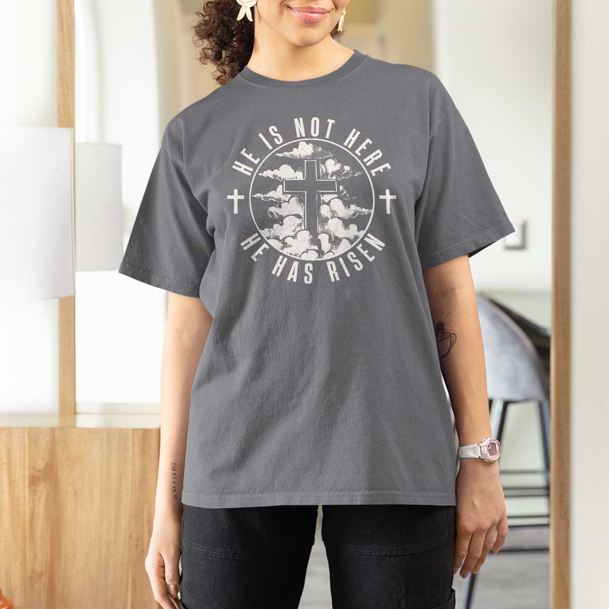 Easter Jesus Has Risen T Shirt For Women Christian Bible Verse Graphic Cross 90s Style - Wonder Print Shop