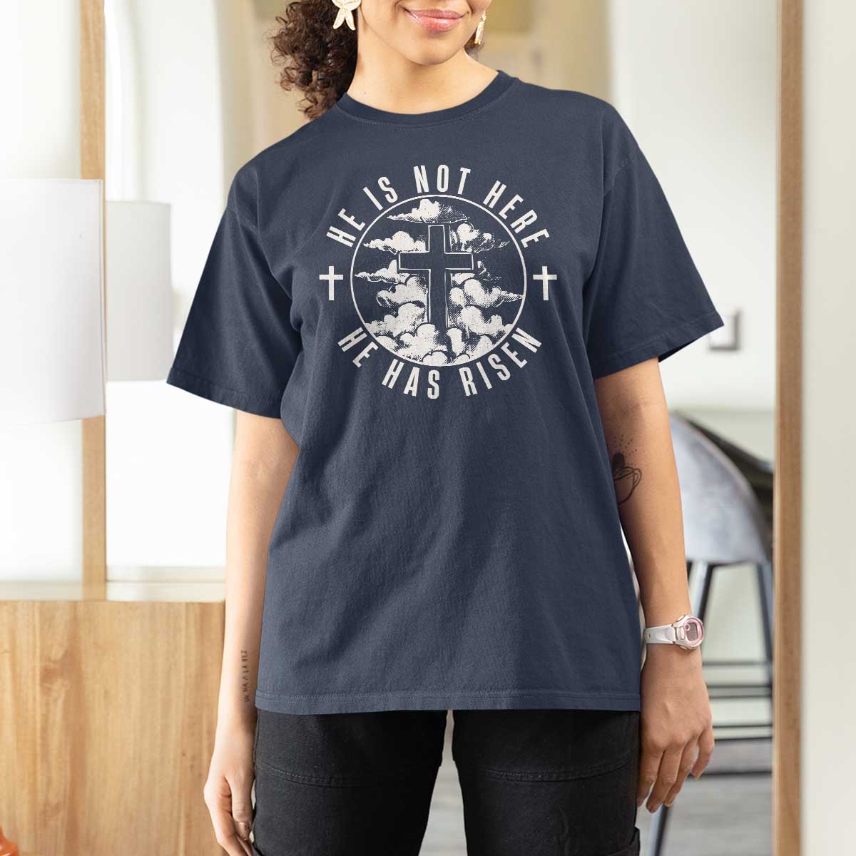 Easter Jesus Has Risen T Shirt For Women Christian Bible Verse Graphic Cross 90s Style - Wonder Print Shop