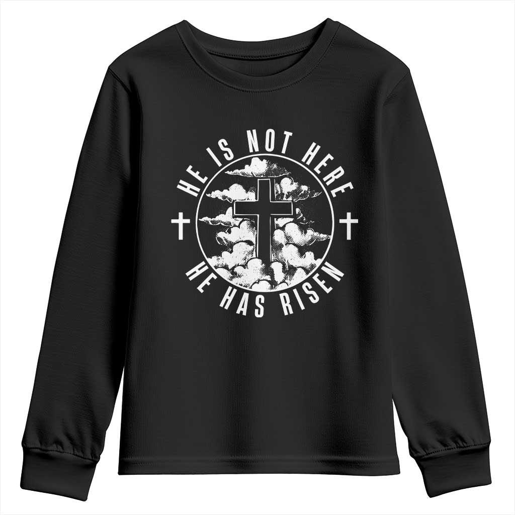 Easter Jesus Has Risen Youth Sweatshirt Christian Bible Verse Graphic Cross 90s Style - Wonder Print Shop