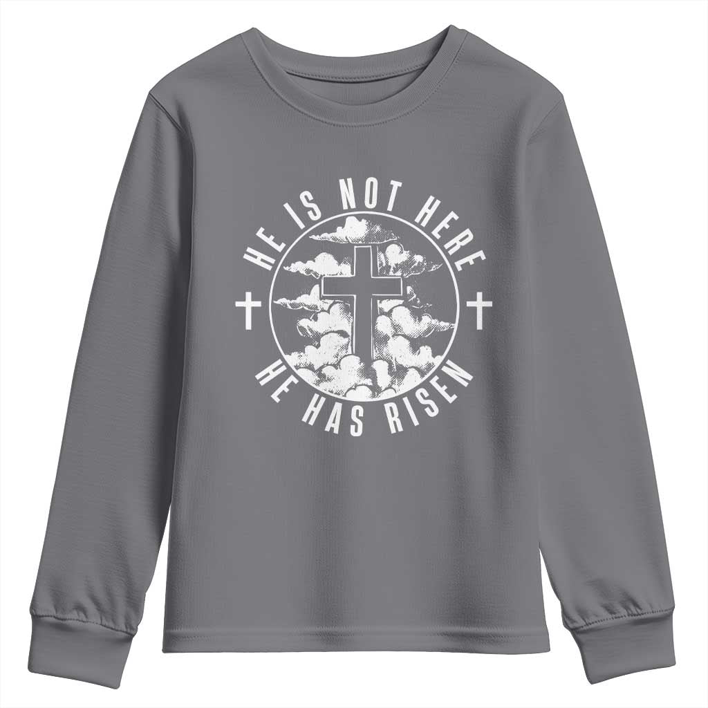 Easter Jesus Has Risen Youth Sweatshirt Christian Bible Verse Graphic Cross 90s Style - Wonder Print Shop