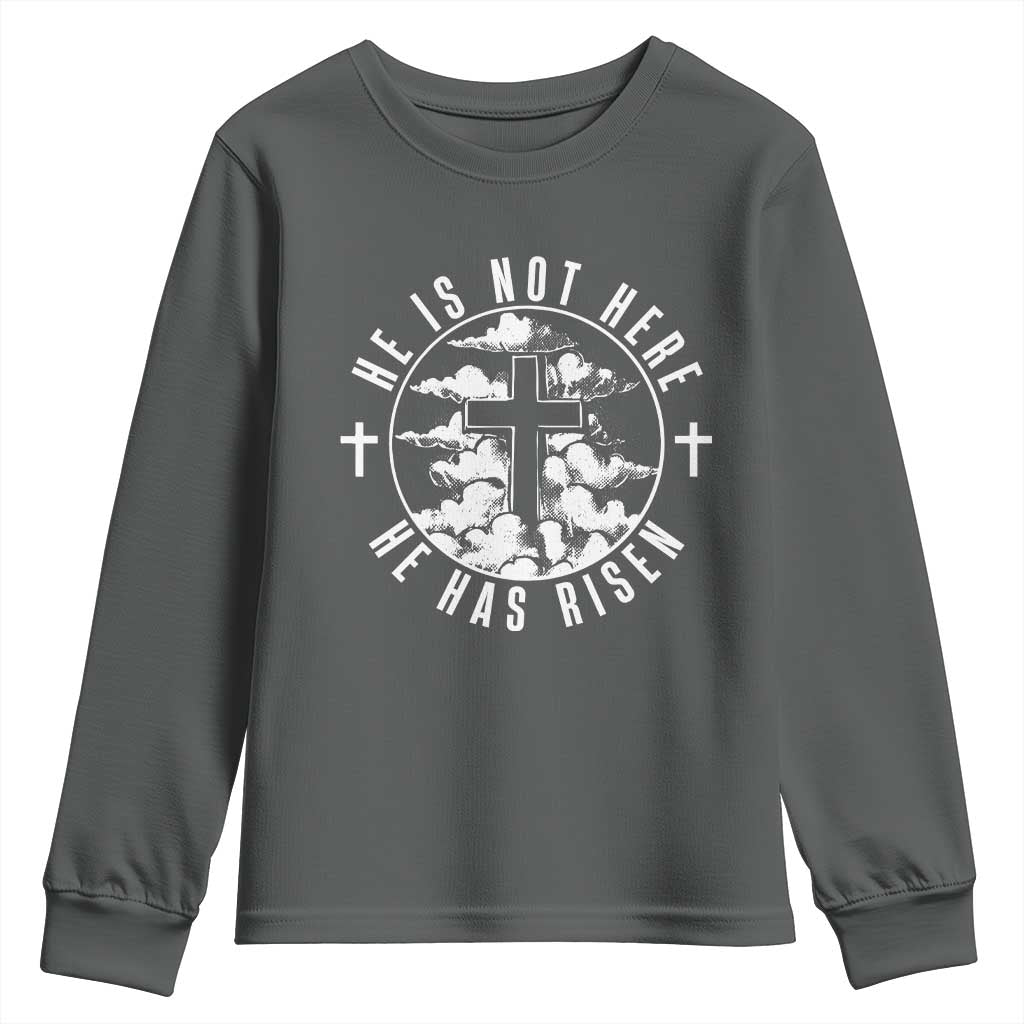 Easter Jesus Has Risen Youth Sweatshirt Christian Bible Verse Graphic Cross 90s Style - Wonder Print Shop